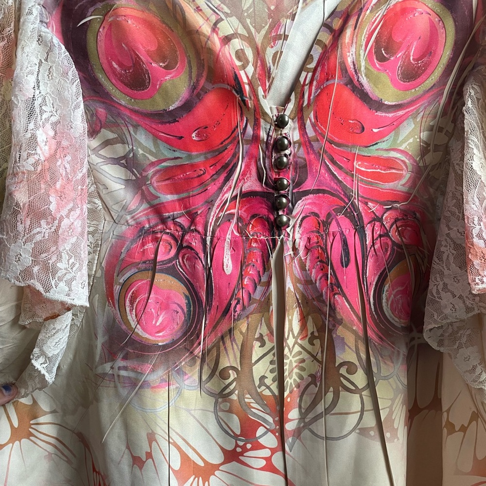 Womens Style & Co beautiful boho butterfly print lace sleeve top - Picture 11 of 15